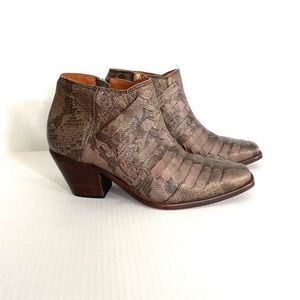 Free People Emmett Western Leather Bootie Woven Snakeskin‎ Brown Womens US10/ 41